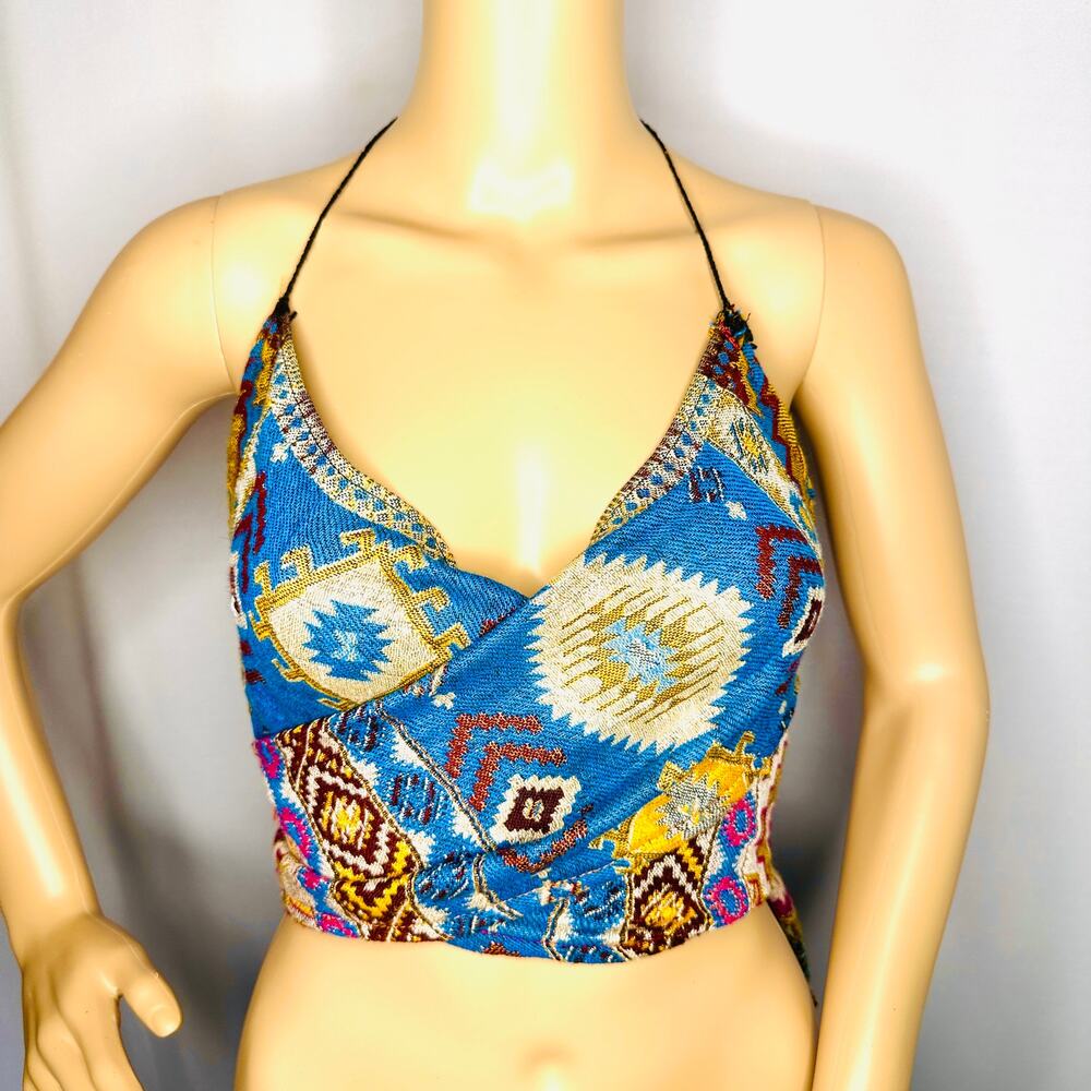 Oaxaca Handmade Woven Wrap Halter Top – Boho Tribal Festival Tie Top